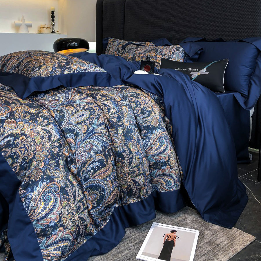 Vintage European Elegant Printed Cotton Sateen Bedding Set