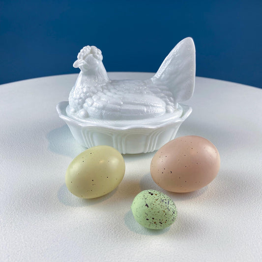 Vintage Fenton Milk Glass Hen on Eggs Covered Dish. White Serving Bowl. Collectible Butter Dish. Modern Farmhouse. Dining Room Table Decor.