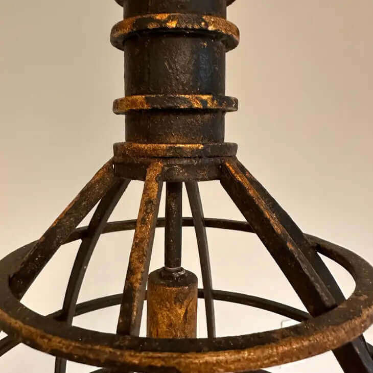 Vintage Industrial Cage Pendant Light in Rustic Metal