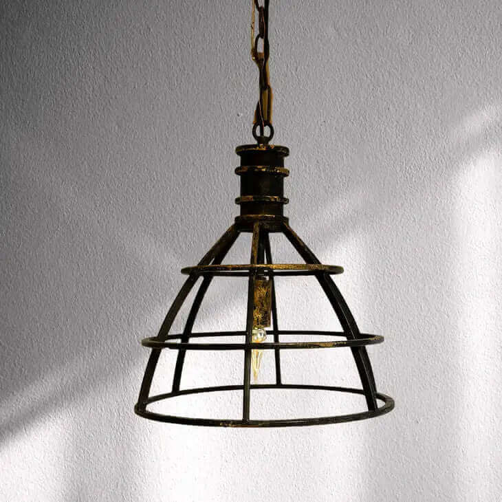 Vintage Industrial Cage Pendant Light in Rustic Metal