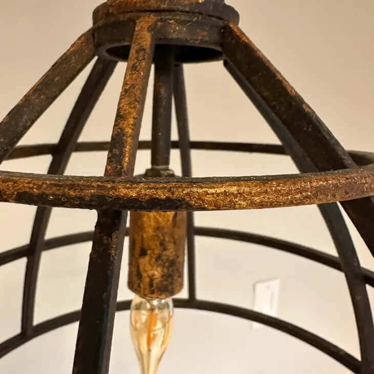 Vintage Industrial Cage Pendant Light in Rustic Metal
