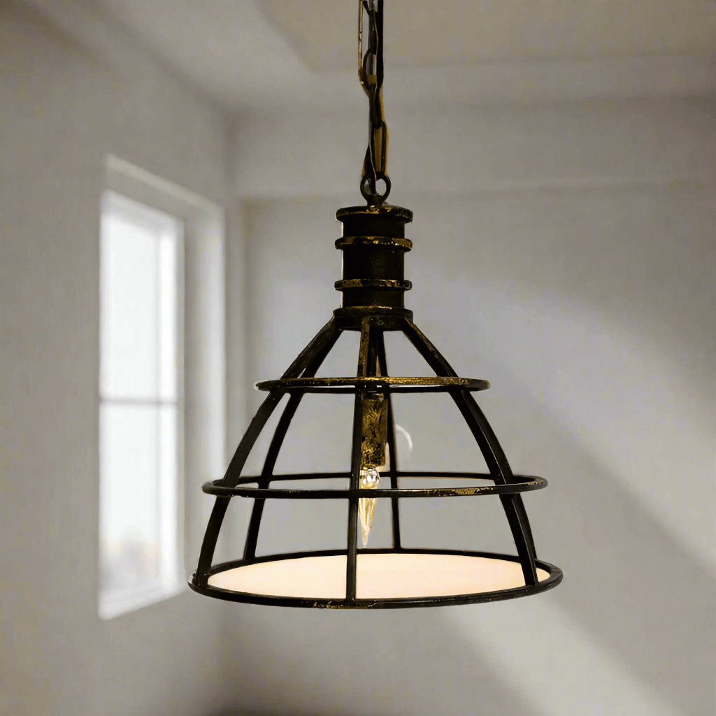 Vintage Industrial Cage Pendant Light in Rustic Metal