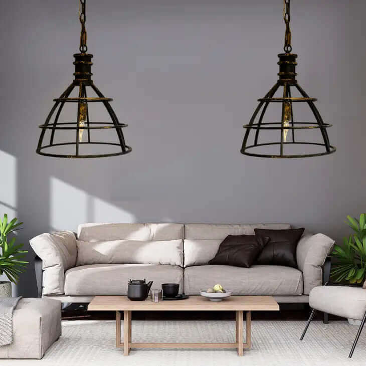 Vintage Industrial Cage Pendant Light in Rustic Metal