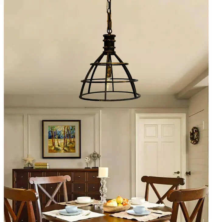 Vintage Industrial Cage Pendant Light in Rustic Metal
