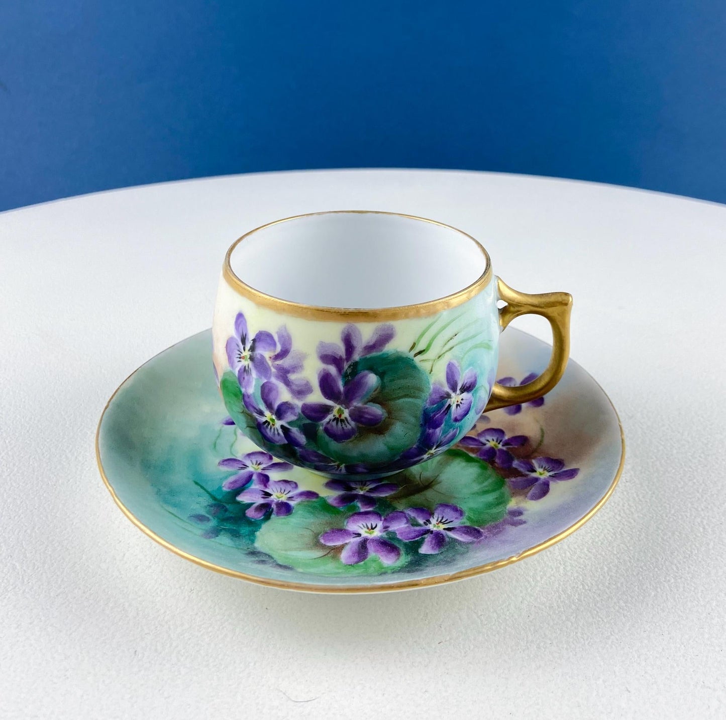 Vintage Porcelain Tea Cup & Saucer. Hand-Painted Violets. Modern Farmhouse. Tea Garden Party Hosting Essentials.