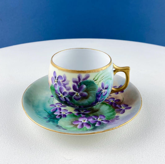 Vintage Porcelain Tea Cup & Saucer. Hand-Painted Violets. Modern Farmhouse. Tea Garden Party Hosting Essentials.