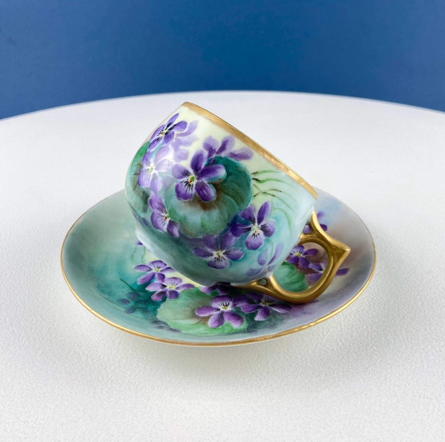 Vintage Porcelain Tea Cup & Saucer. Hand-Painted Violets. Modern Farmhouse. Tea Garden Party Hosting Essentials.