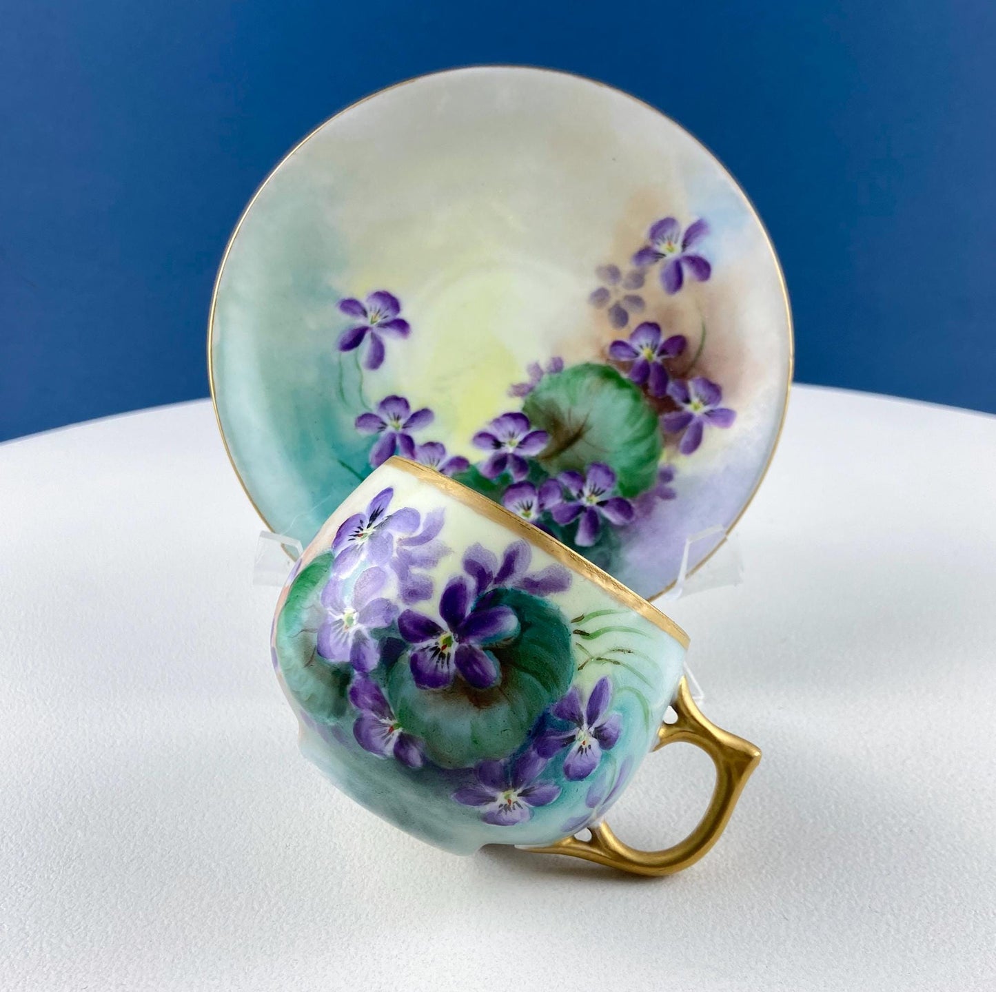 Vintage Porcelain Tea Cup & Saucer. Hand-Painted Violets. Modern Farmhouse. Tea Garden Party Hosting Essentials.
