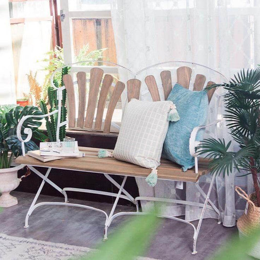 Vintage Rustic Wooden Garden Bench with Metal Frame