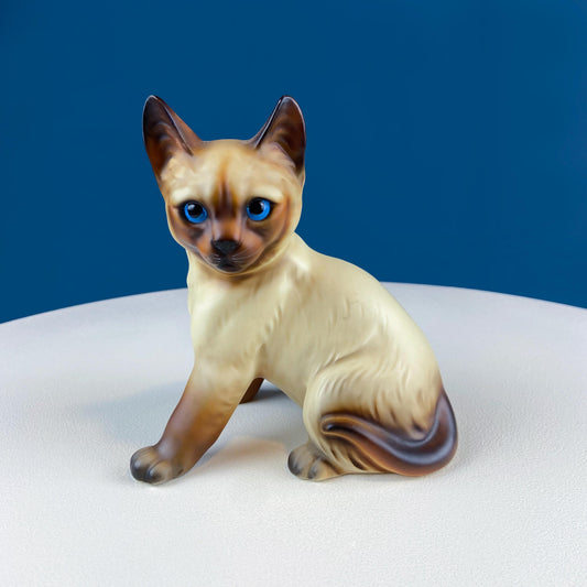 Vintage Siamese Cat Figurine with Intense Blue Eyes. Seated Handpainted Porcelain Animal Figurine. Gift for Cat Lover, Vet, Collector. Home Decor.