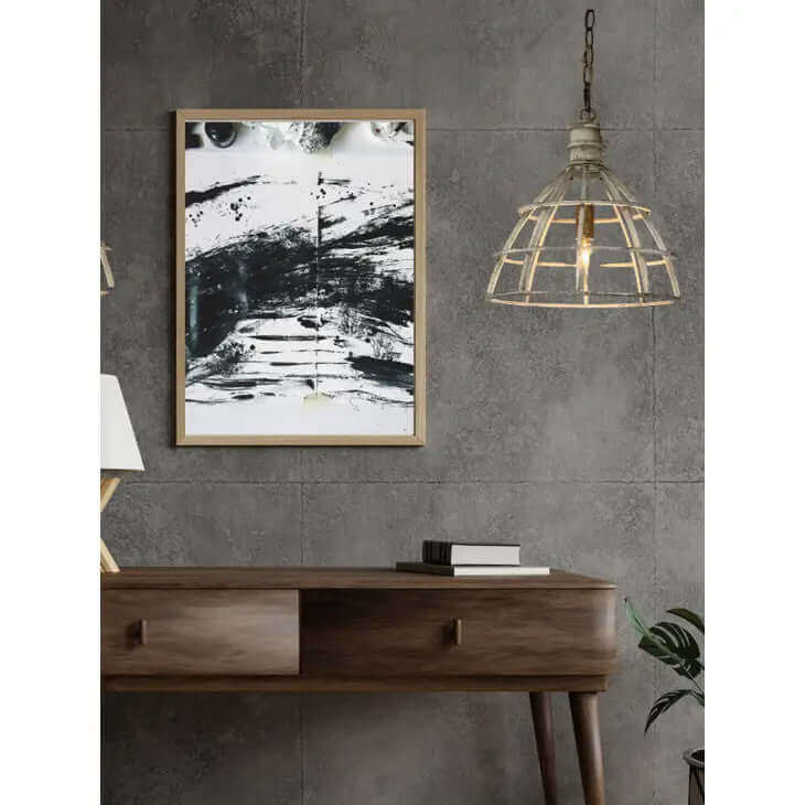 Vintage White Metal Cage Pendant Light