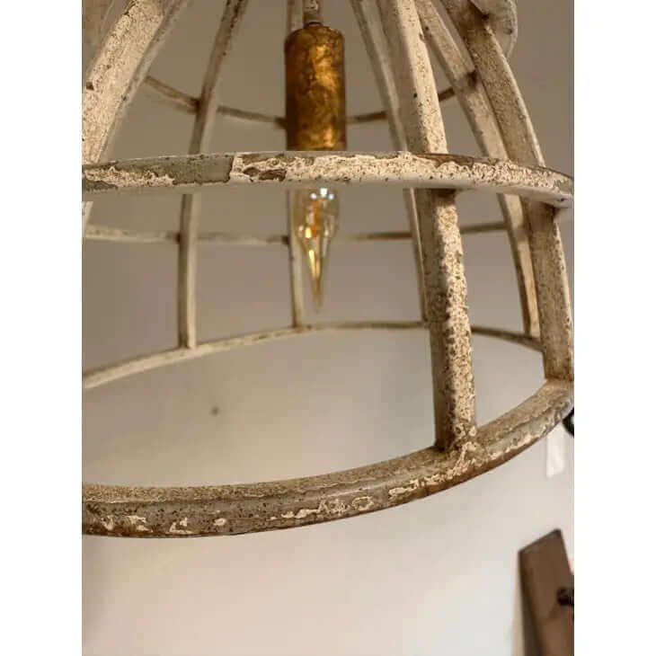 Vintage White Metal Cage Pendant Light