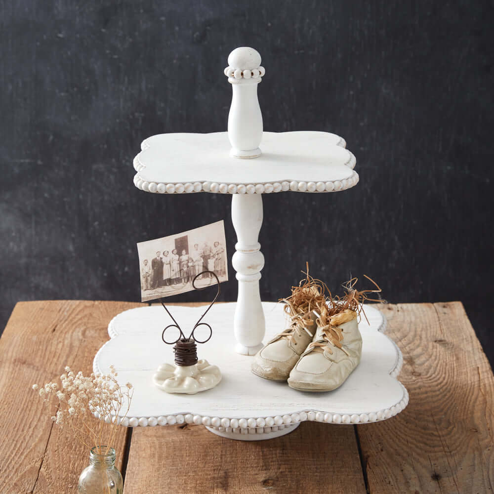 Vintage White Tiered Wooden Tray