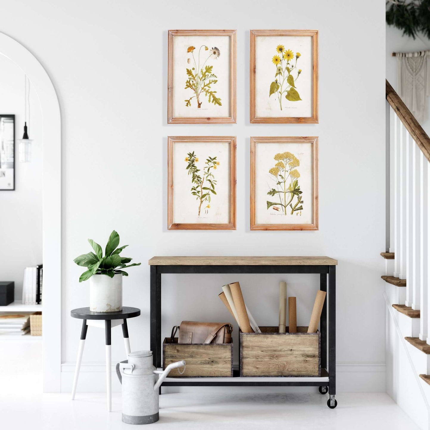 Vintage Wildflower Botanical Prints Set in Rustic Wood Frames (Set of 4)