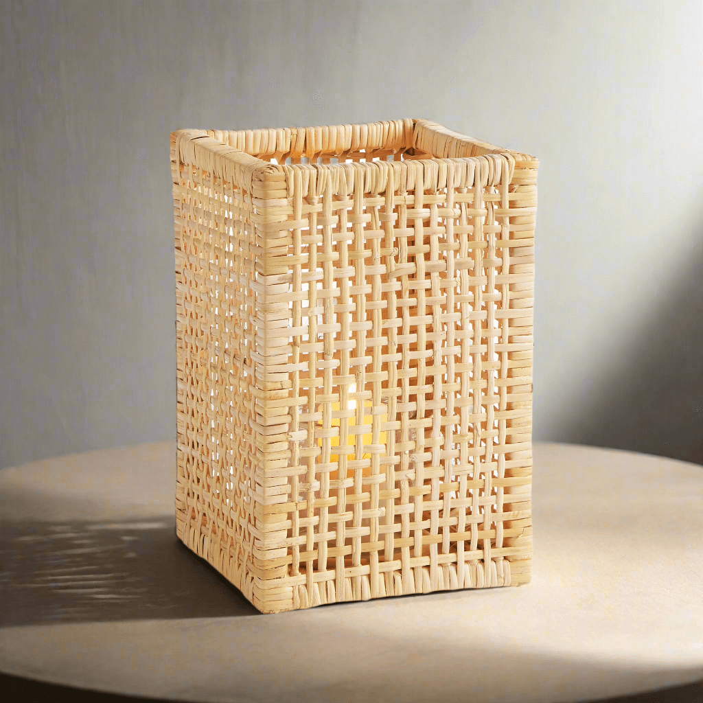 Vintage Woven Rattan Hurricane Candle Holder