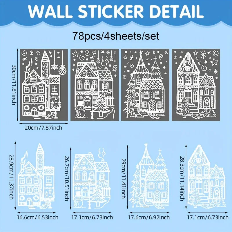 Vinyl Christmas Window Stickers with Snowflake and Snowhouse Designs