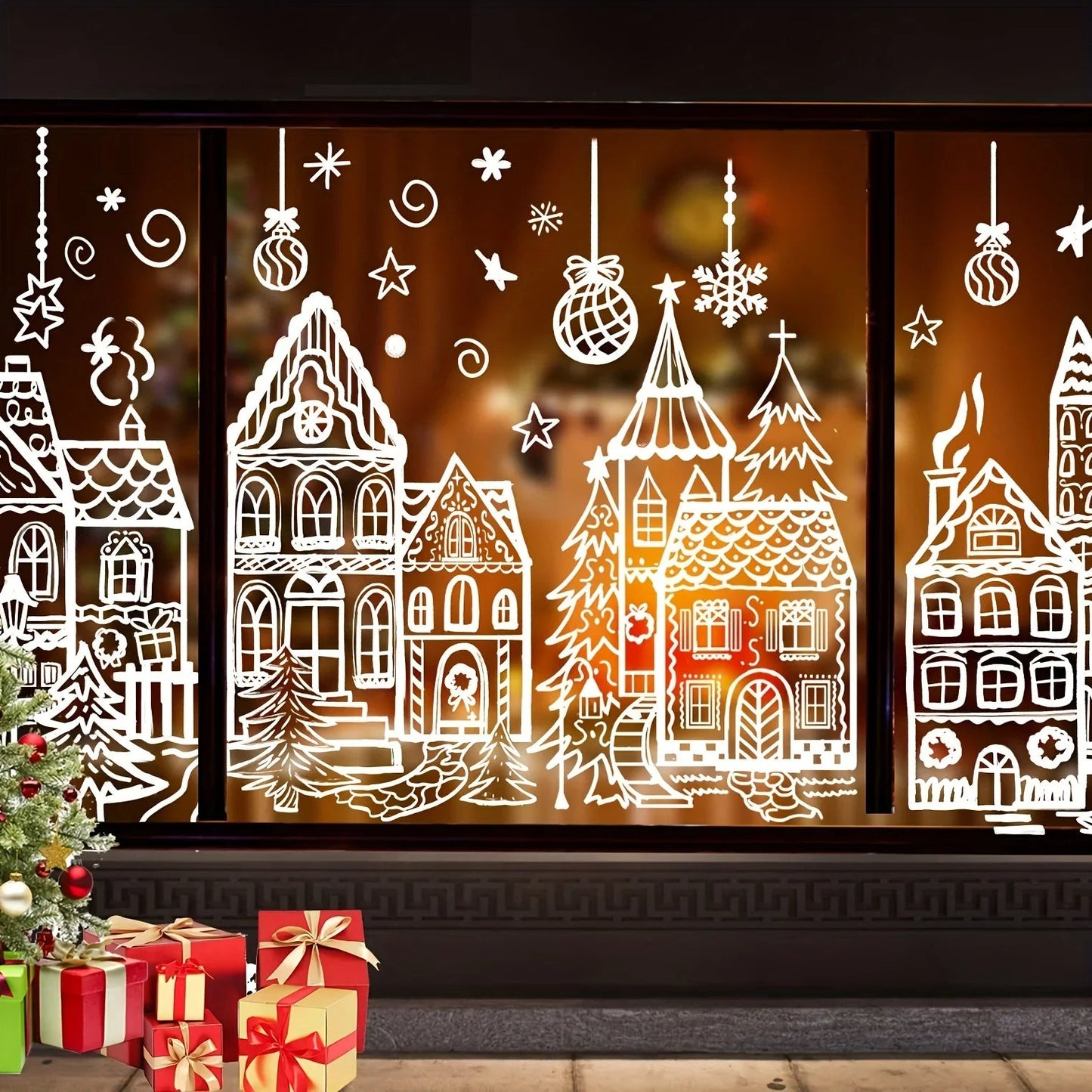 Vinyl Christmas Window Stickers with Snowflake and Snowhouse Designs