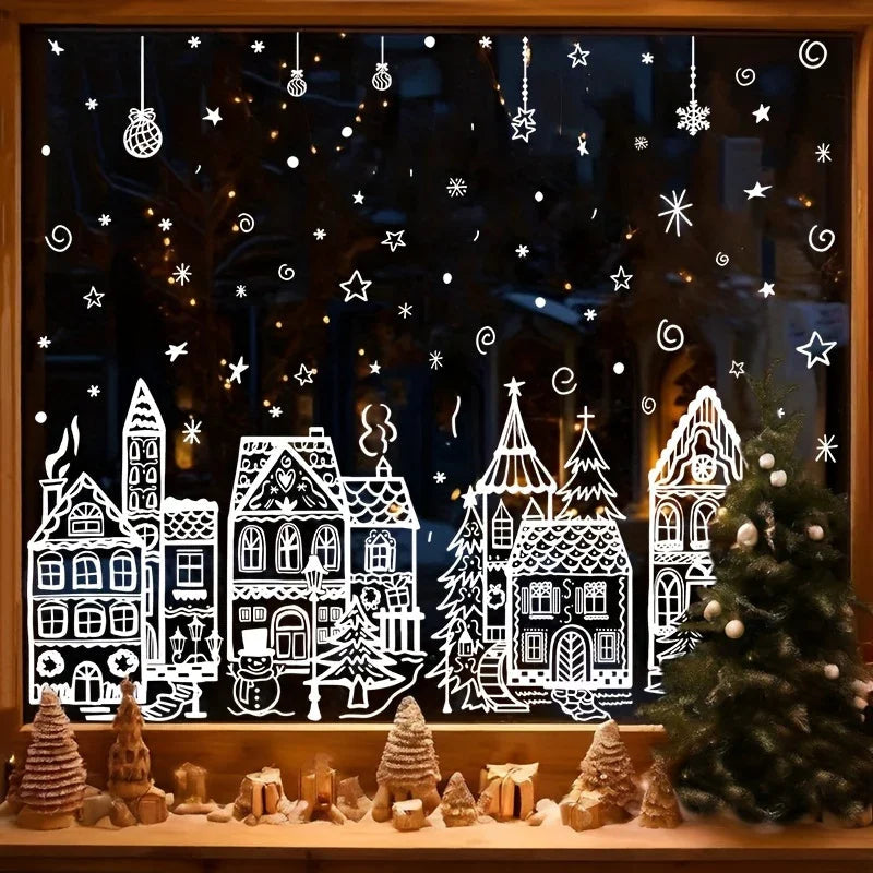 Vinyl Christmas Window Stickers with Snowflake and Snowhouse Designs