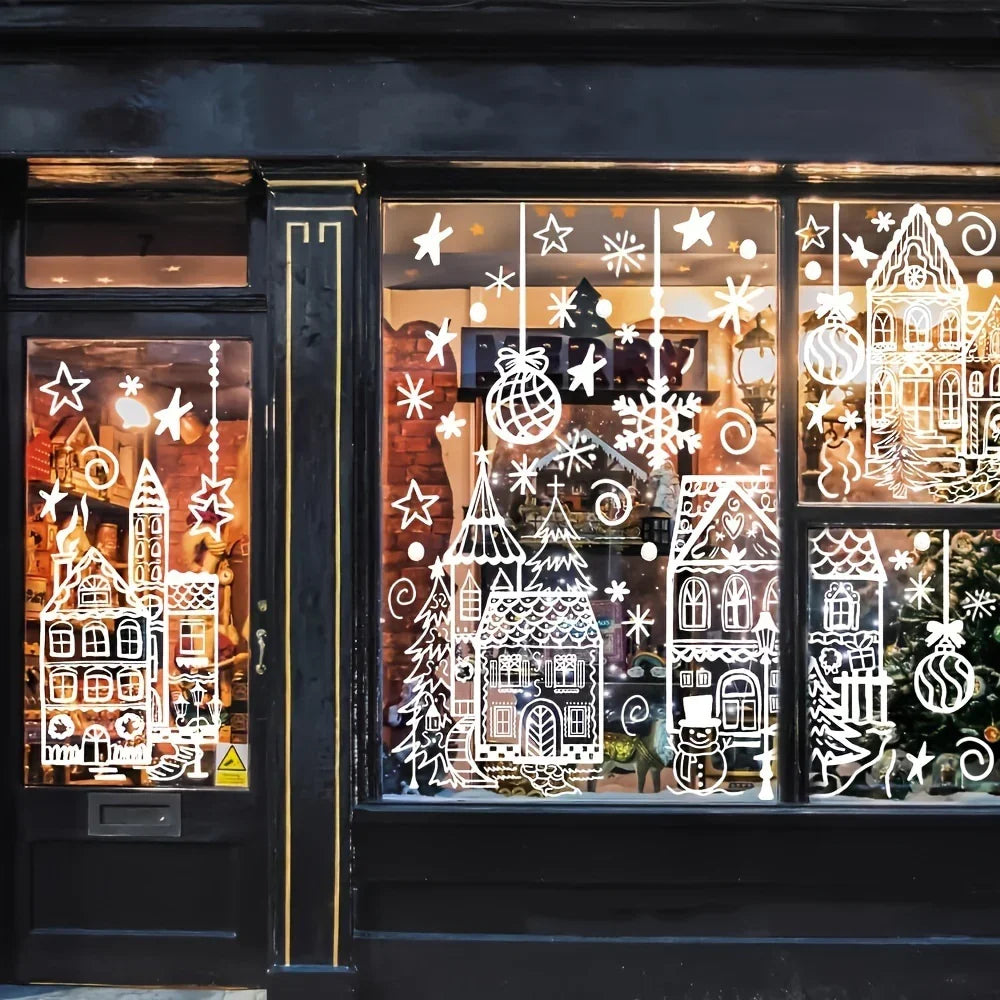Vinyl Christmas Window Stickers with Snowflake and Snowhouse Designs