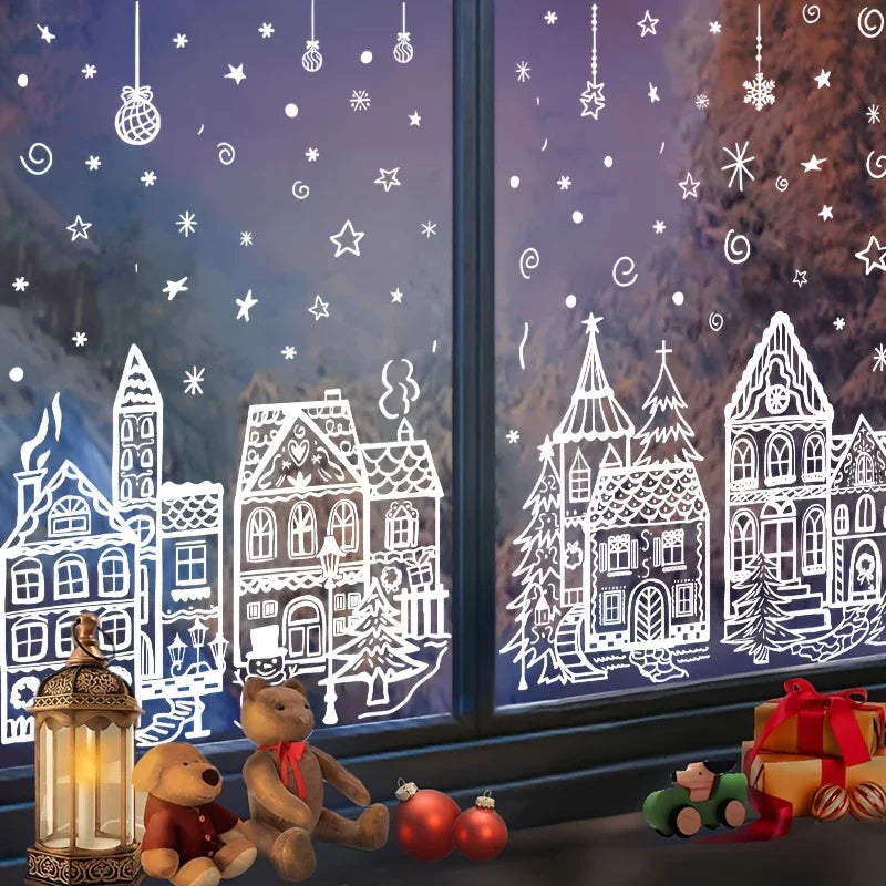 Vinyl Christmas Window Stickers with Snowflake and Snowhouse Designs