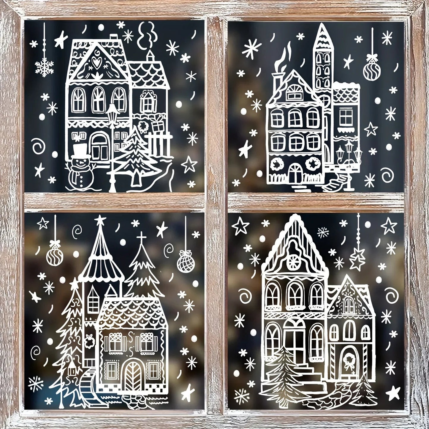 Vinyl Christmas Window Stickers with Snowflake and Snowhouse Designs