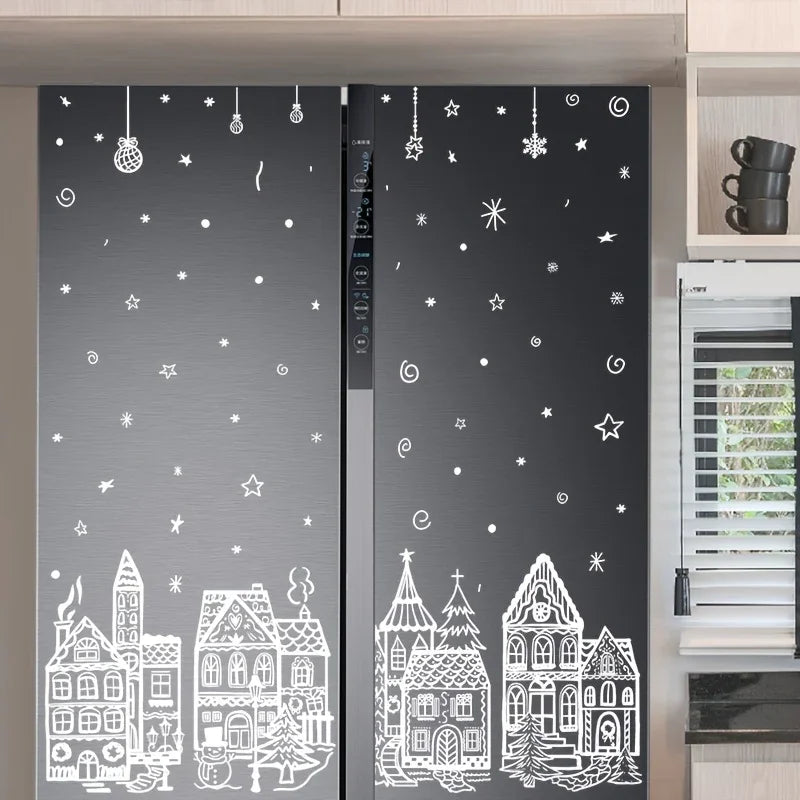 Vinyl Christmas Window Stickers with Snowflake and Snowhouse Designs