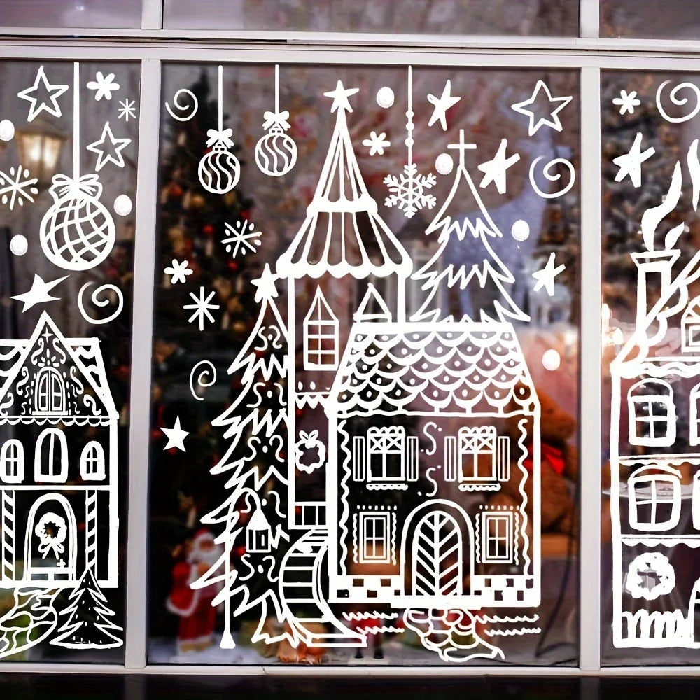 Vinyl Christmas Window Stickers with Snowflake and Snowhouse Designs