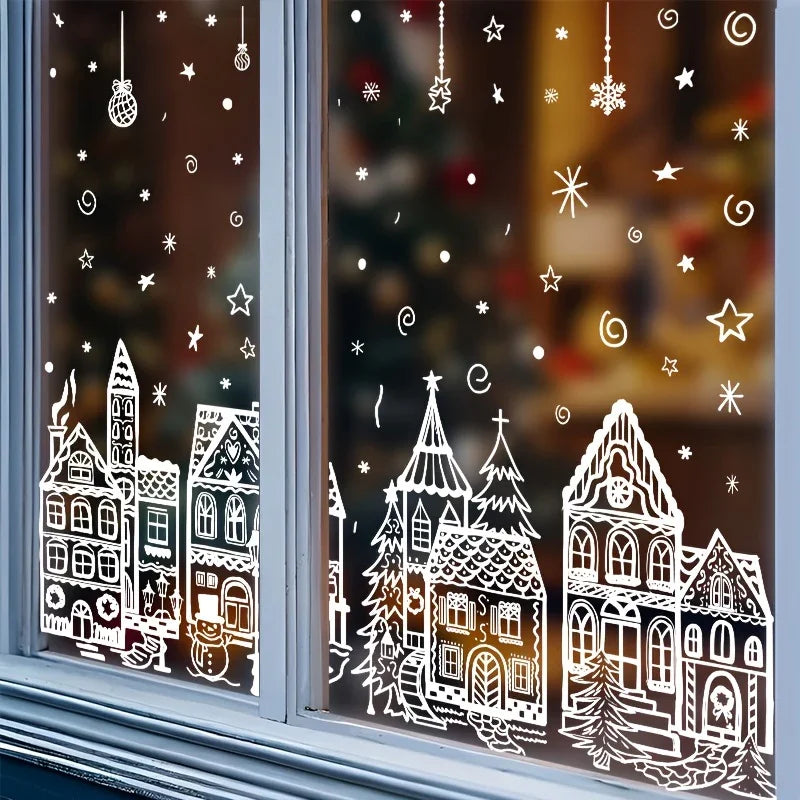 Vinyl Christmas Window Stickers with Snowflake and Snowhouse Designs