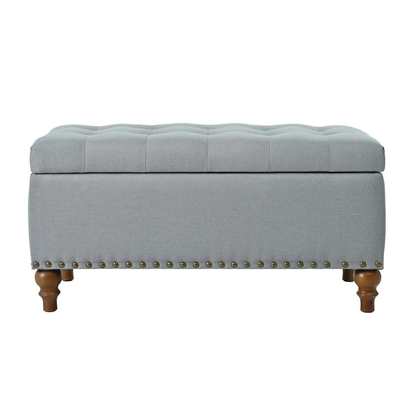 36" Ottoman Storage Bench with Recessed Support Hinge Top for Easy Opening,  Rivet Trim Around, Linen