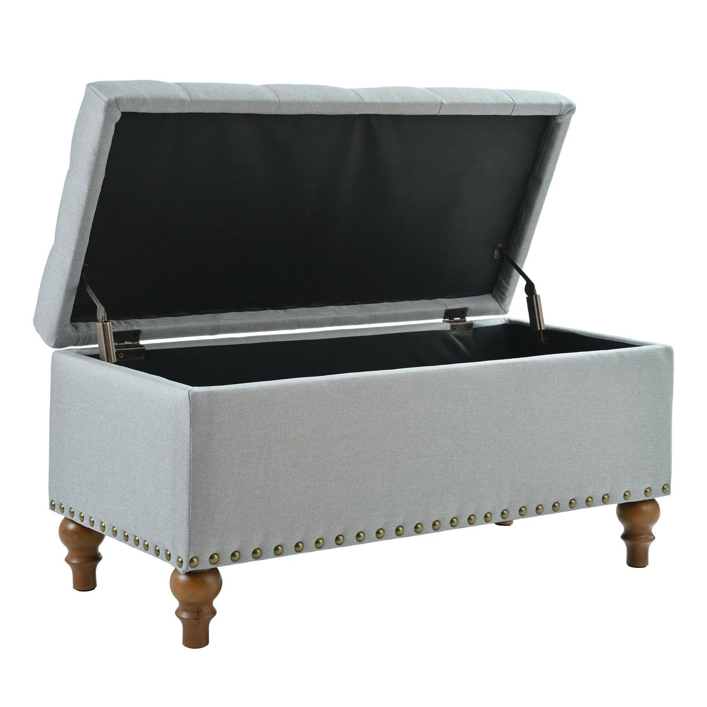 36" Ottoman Storage Bench with Recessed Support Hinge Top for Easy Opening,  Rivet Trim Around, Linen