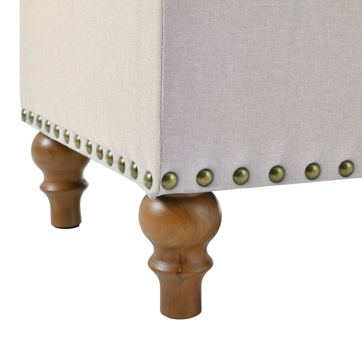 36" Ottoman Storage Bench with Recessed Support Hinge Top for Easy Opening,  Rivet Trim Around, Linen