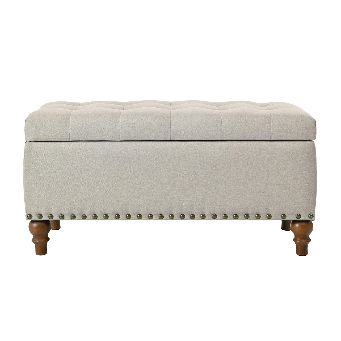 36" Ottoman Storage Bench with Recessed Support Hinge Top for Easy Opening,  Rivet Trim Around, Linen