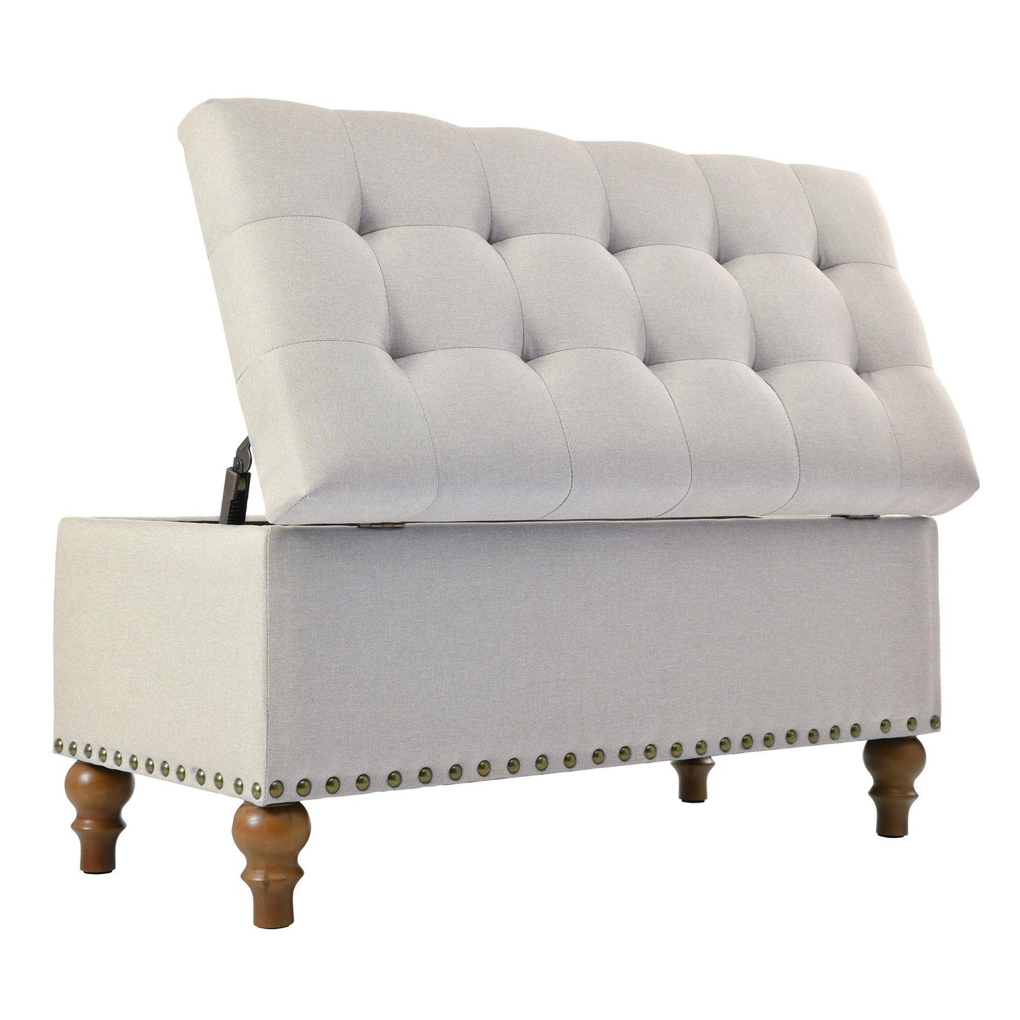 36" Ottoman Storage Bench with Recessed Support Hinge Top for Easy Opening,  Rivet Trim Around, Linen