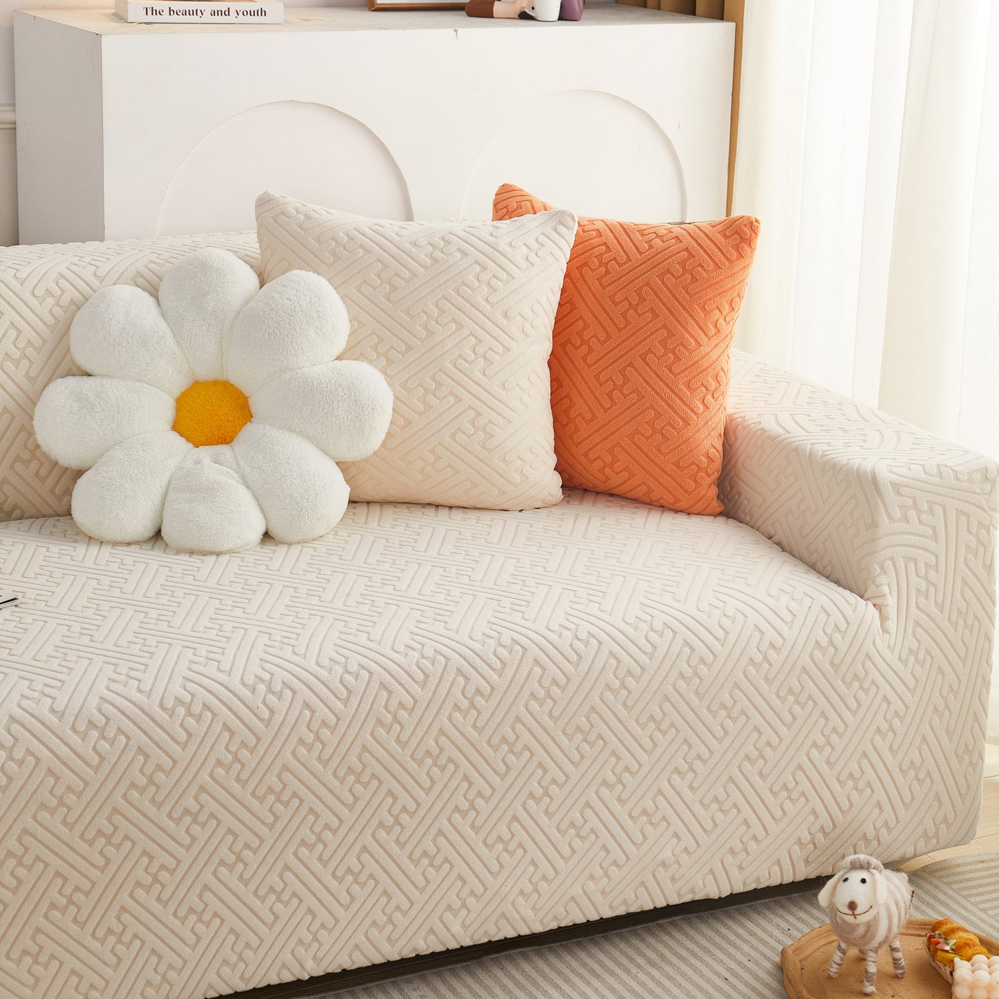L Shape Sectional Sofa Cover Soft Stretch Furniture Protector Couch Slipcover with 1pcs Free Pillowcases