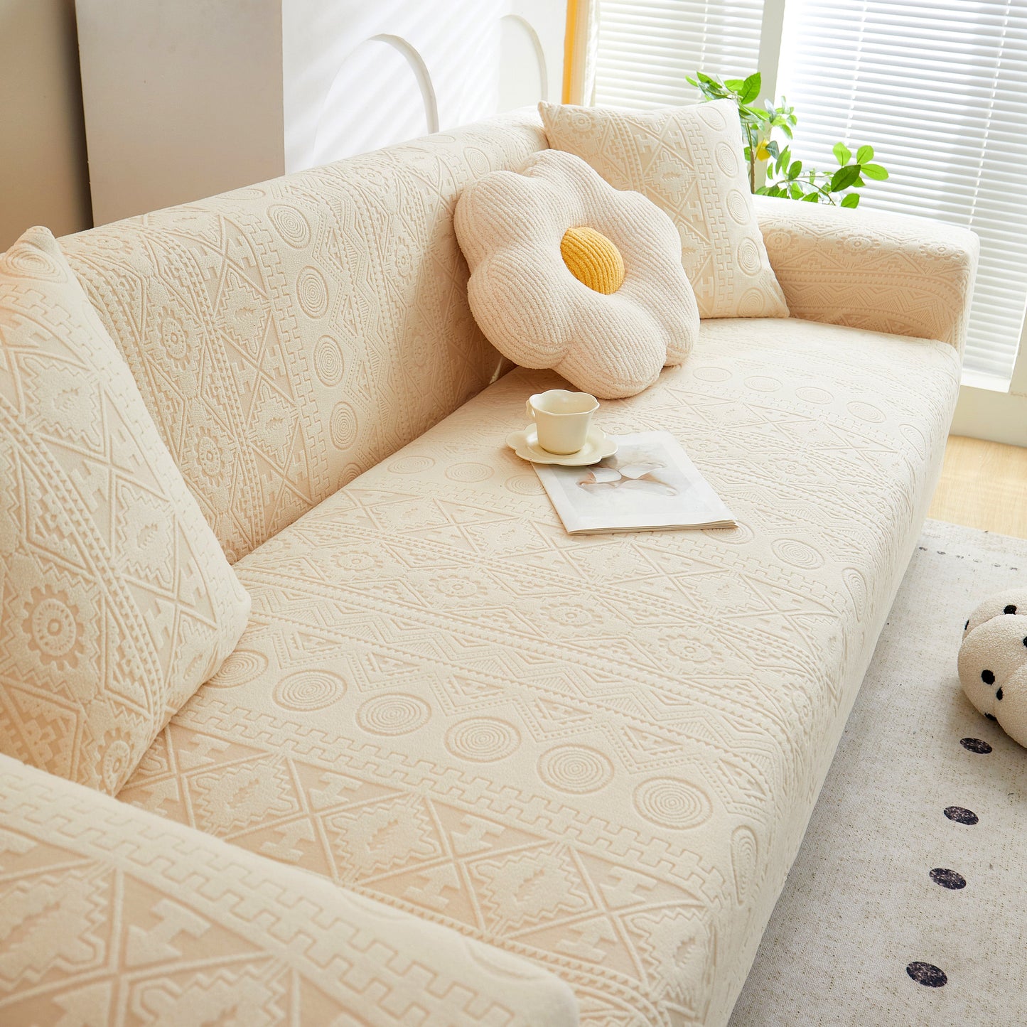 Embossed Geometric Elastic Sofa Cover Boho Stylish Decorative Furniture Covers