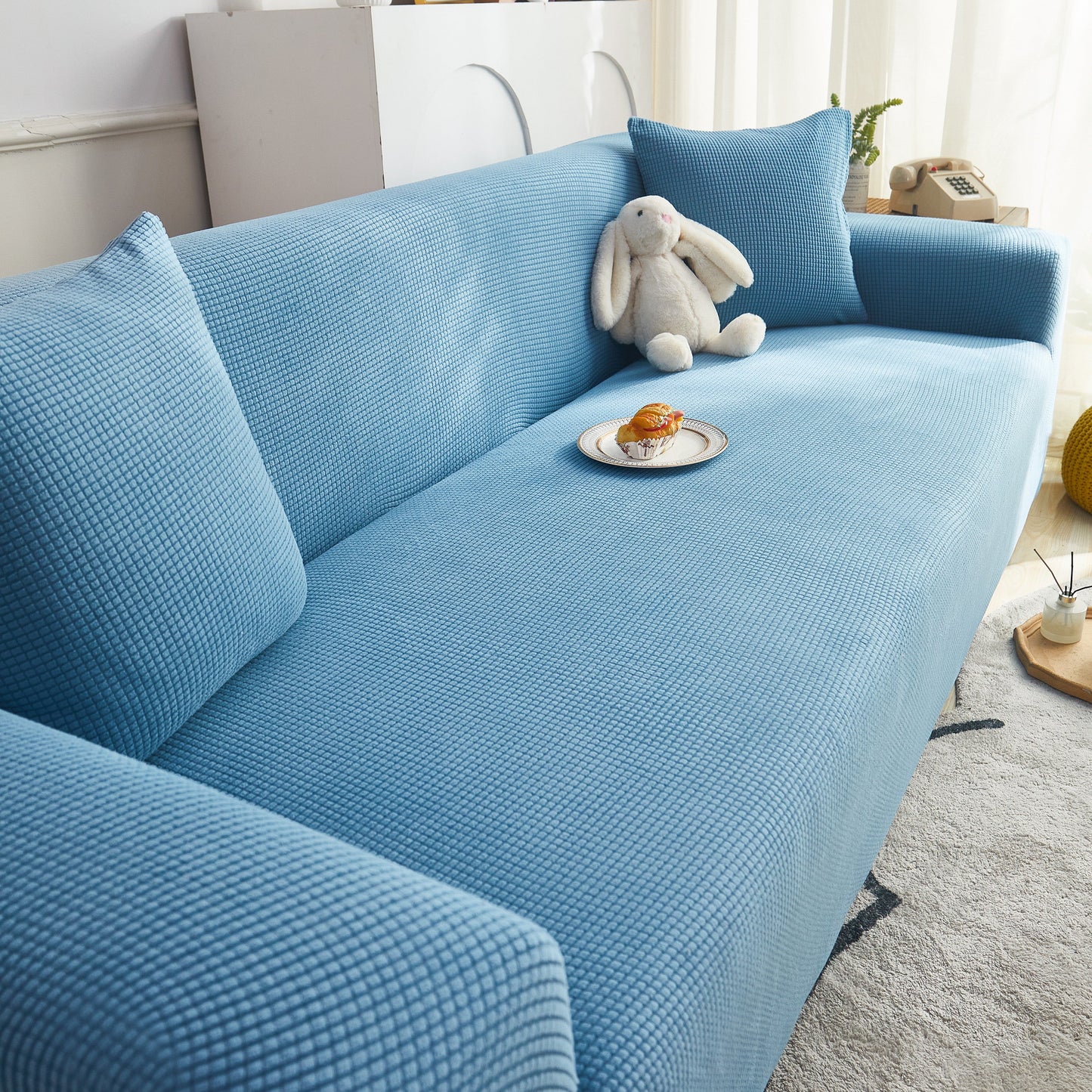 Grid Textured Stretch Sofa Cover, Soft Elastic Slipcover for Couch Protection