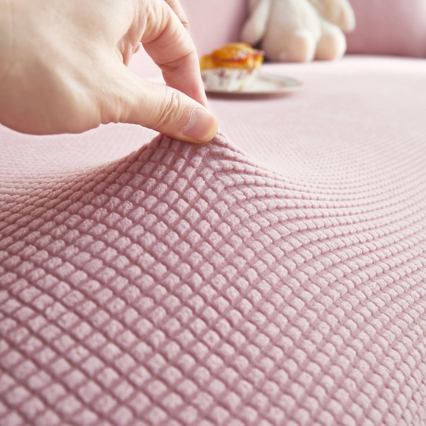 Grid Textured Stretch Sofa Cover, Soft Elastic Slipcover for Couch Protection