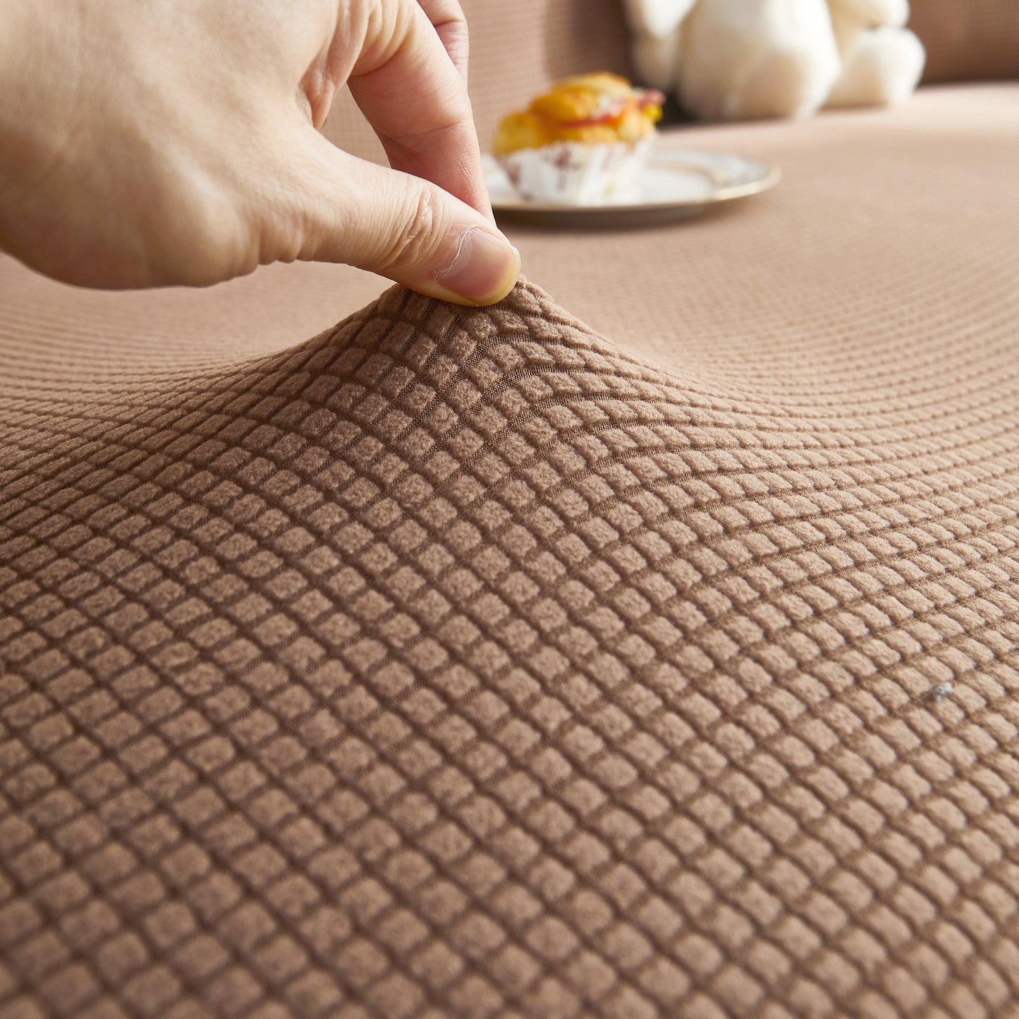 Grid Textured Stretch Sofa Cover, Soft Elastic Slipcover for Couch Protection