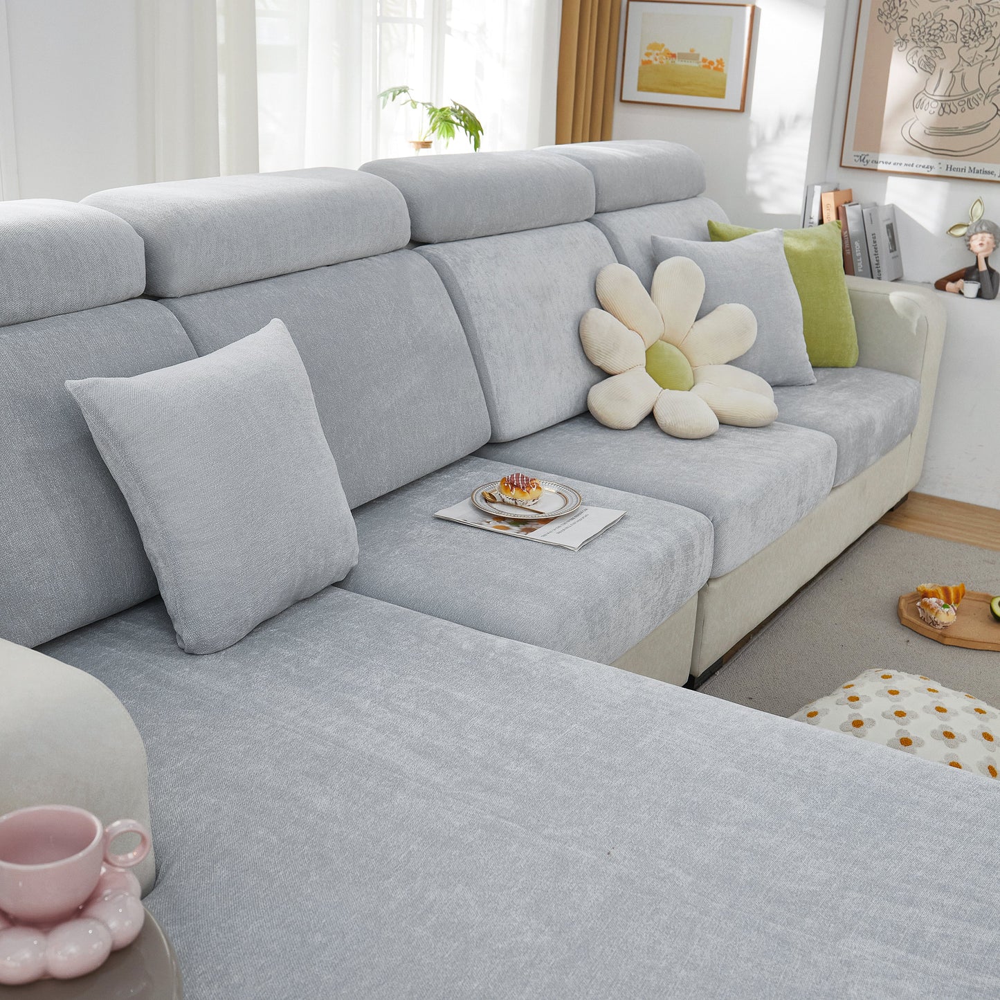 Chenille Cushion Covers for 1/2/3/4 Seater Sofas and L-shaped Couches, Furniture Covers for Pets