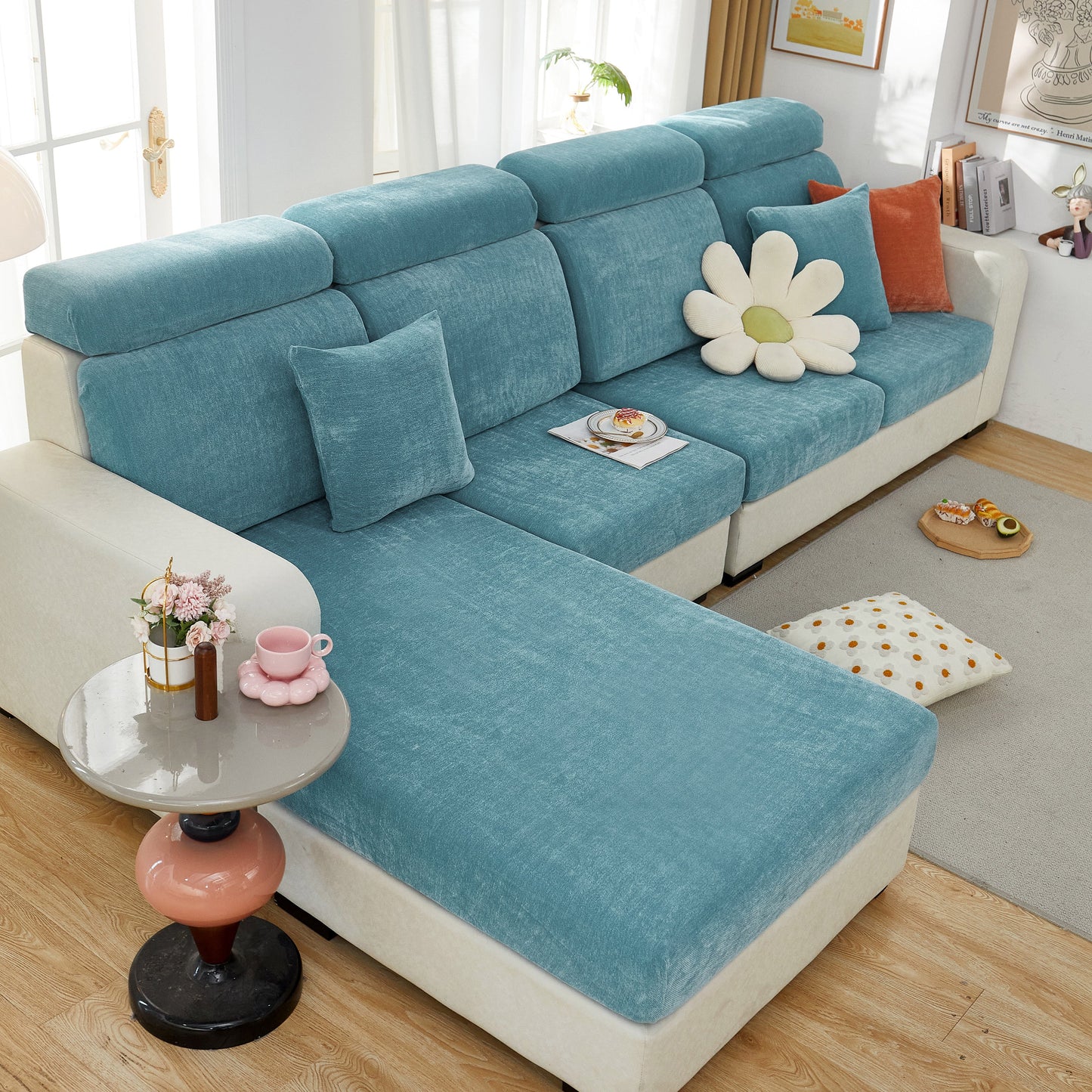 Chenille Cushion Covers for 1/2/3/4 Seater Sofas and L-shaped Couches, Furniture Covers for Pets