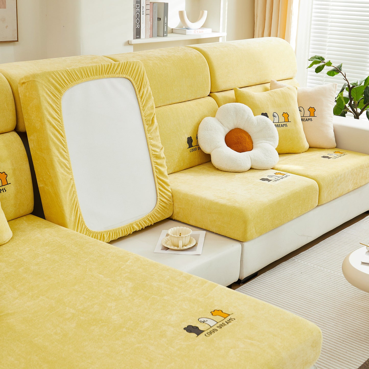 Super Stretch Seat Cushion/Couch Slipcover, Solid Couch Cushion Covers Washable Furniture Protector