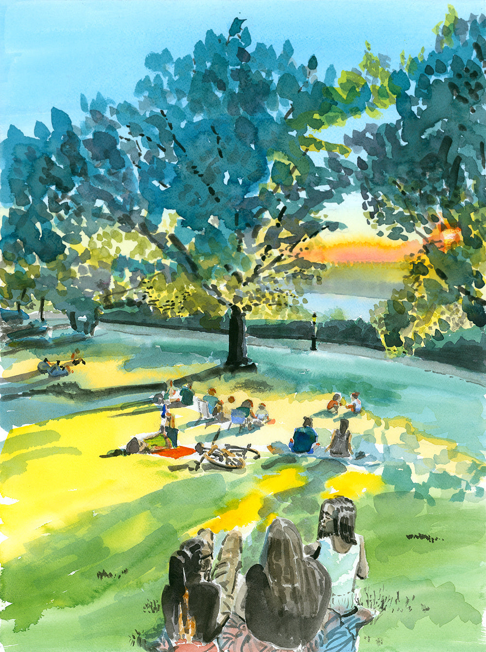 Billings Lawn 2, Watercolor, Hudson River Scene