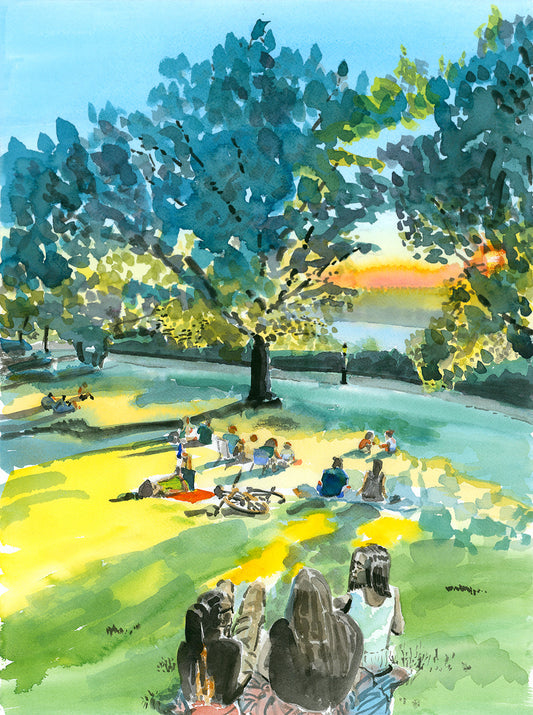 Billings Lawn 2, Watercolor, Hudson River Scene
