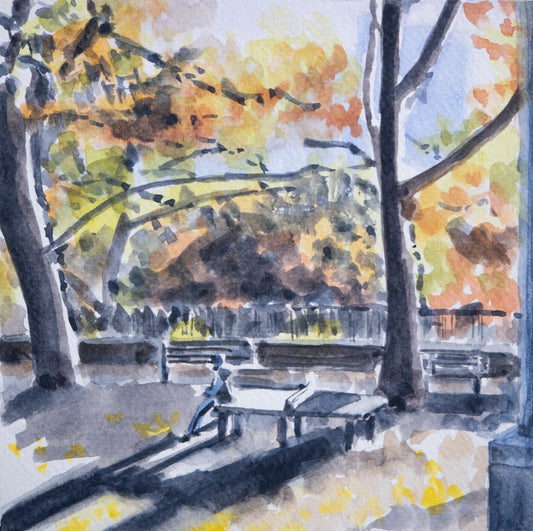 Ping Pong for 1, Fort Tryon Park, NYC, watercolor painting