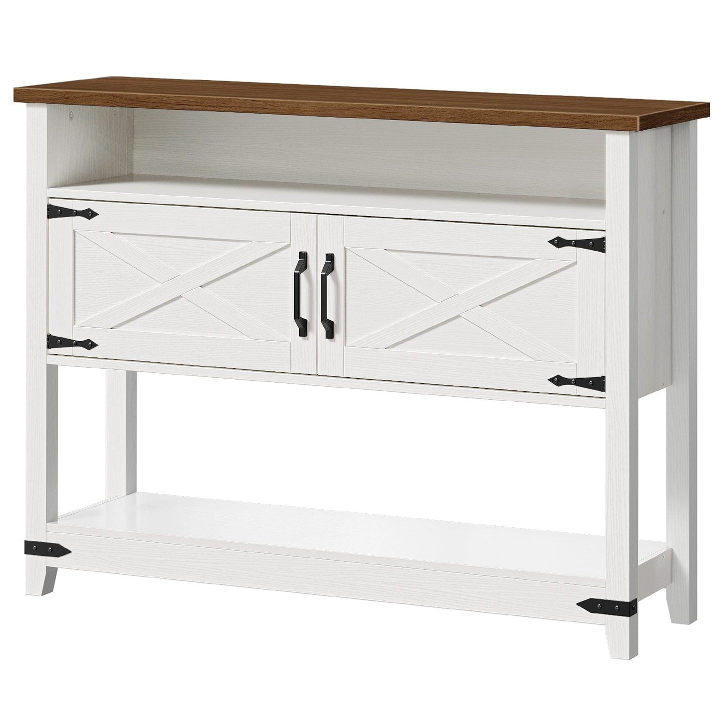 Farmhouse Entryway Table with Storage - White & Walnut