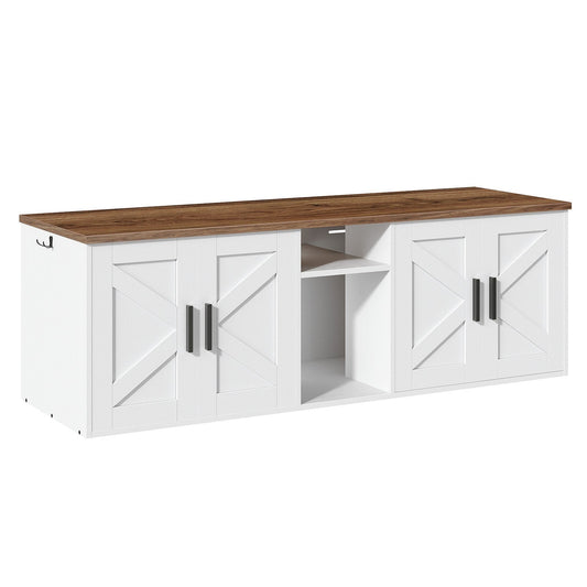 Double Litter Box Enclosure with Storage - White & Walnut