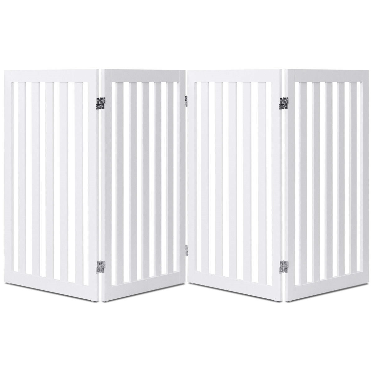 Folding 4-Panel Dog Gate Pet Fence in White Wood Finish