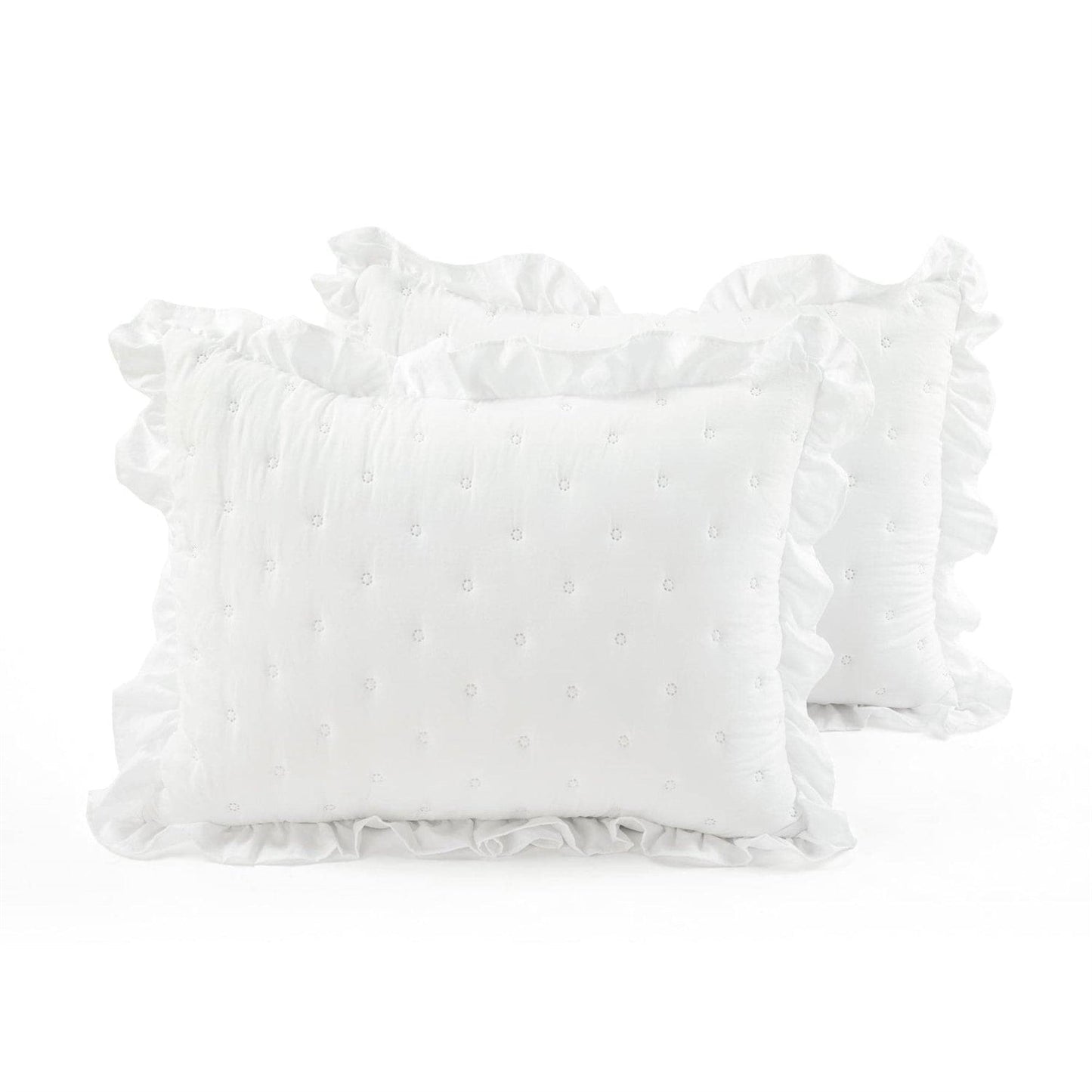 King Size Lightweight White Ruffle Reversible Oversized 3 Piece Quilt Set