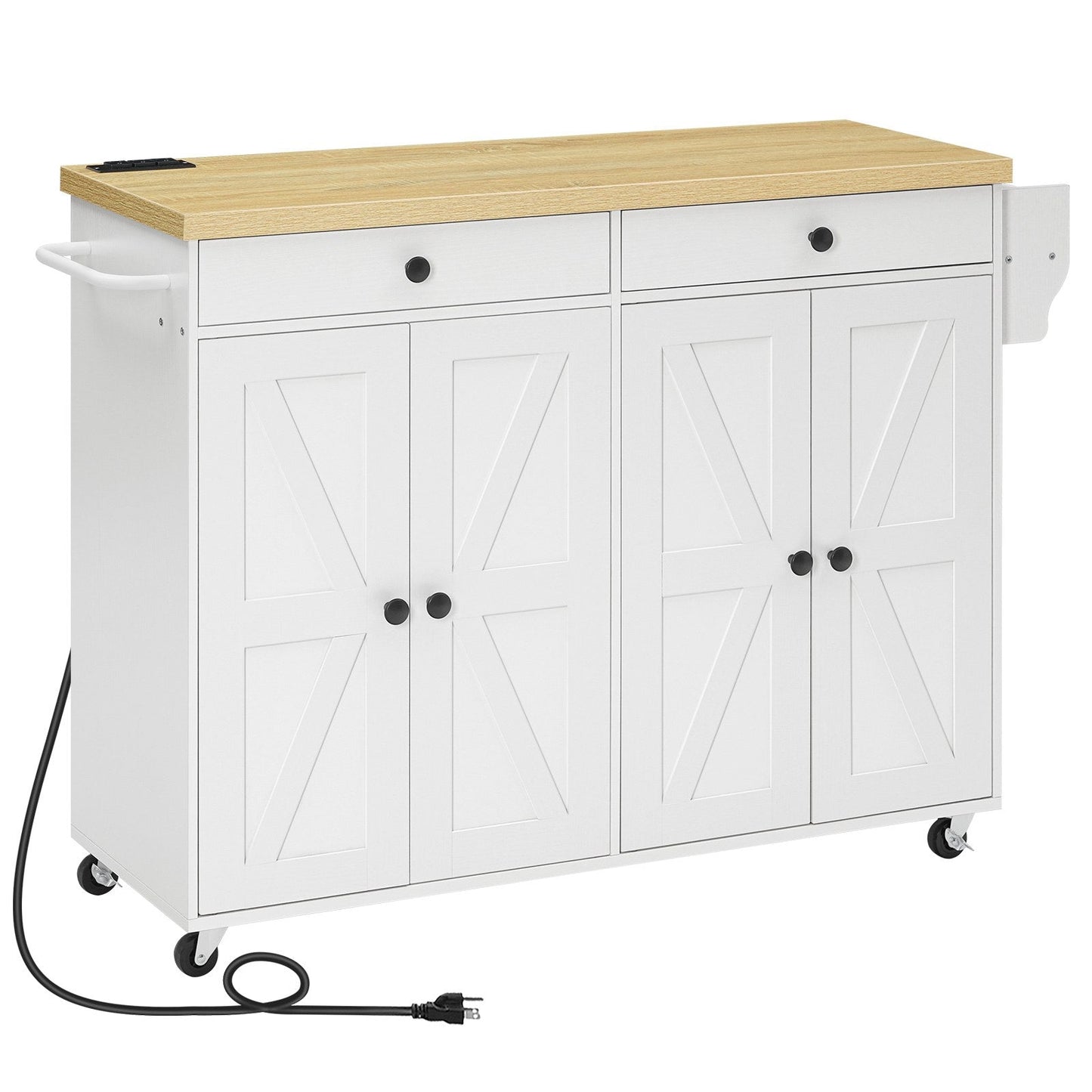 Kitchen Island with Power Outlet with Storage - White & Natural