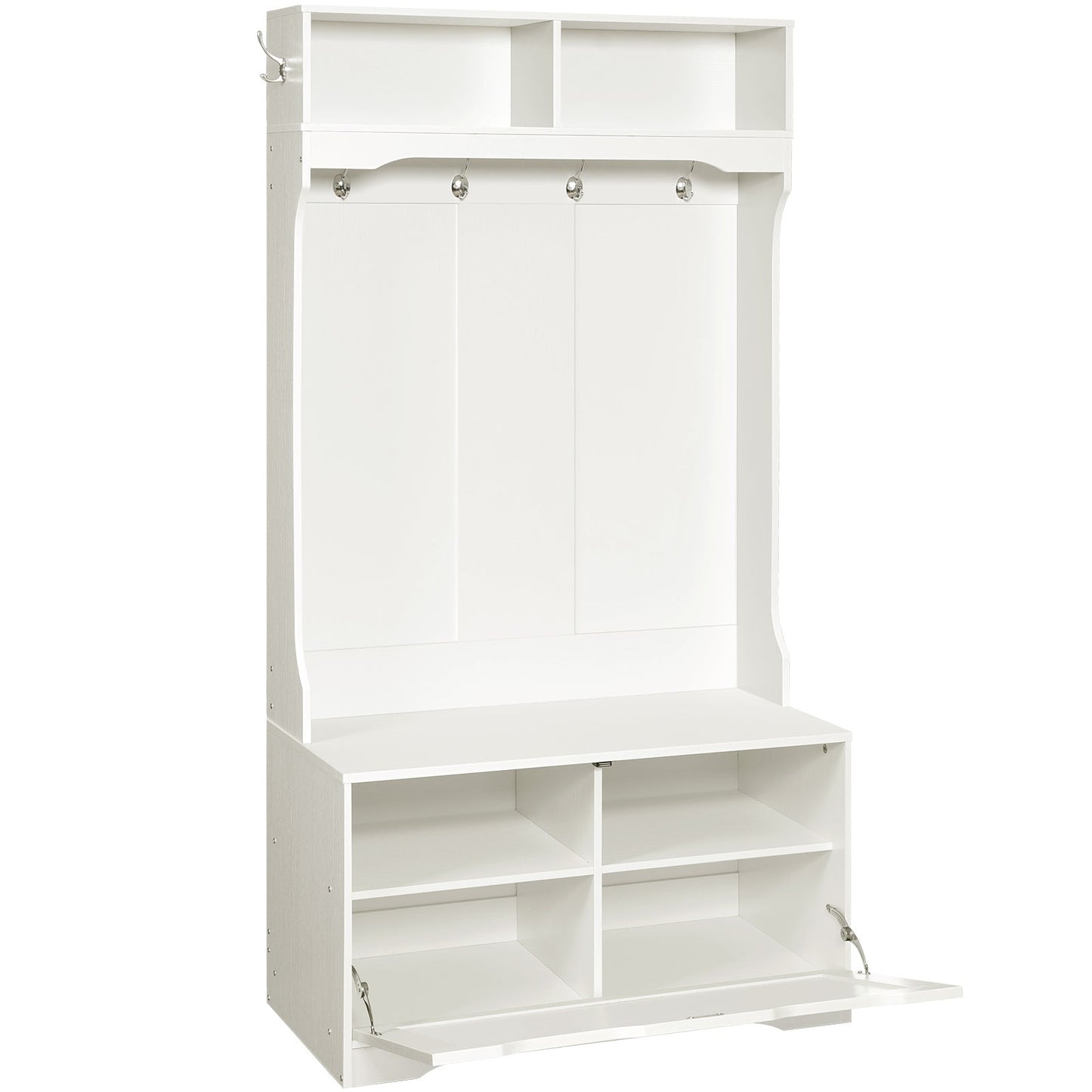 Hall Tree with Bench and Shoe Storage - White